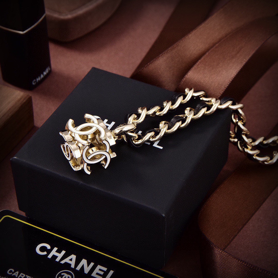 18K Chanel Leather Choker Necklace