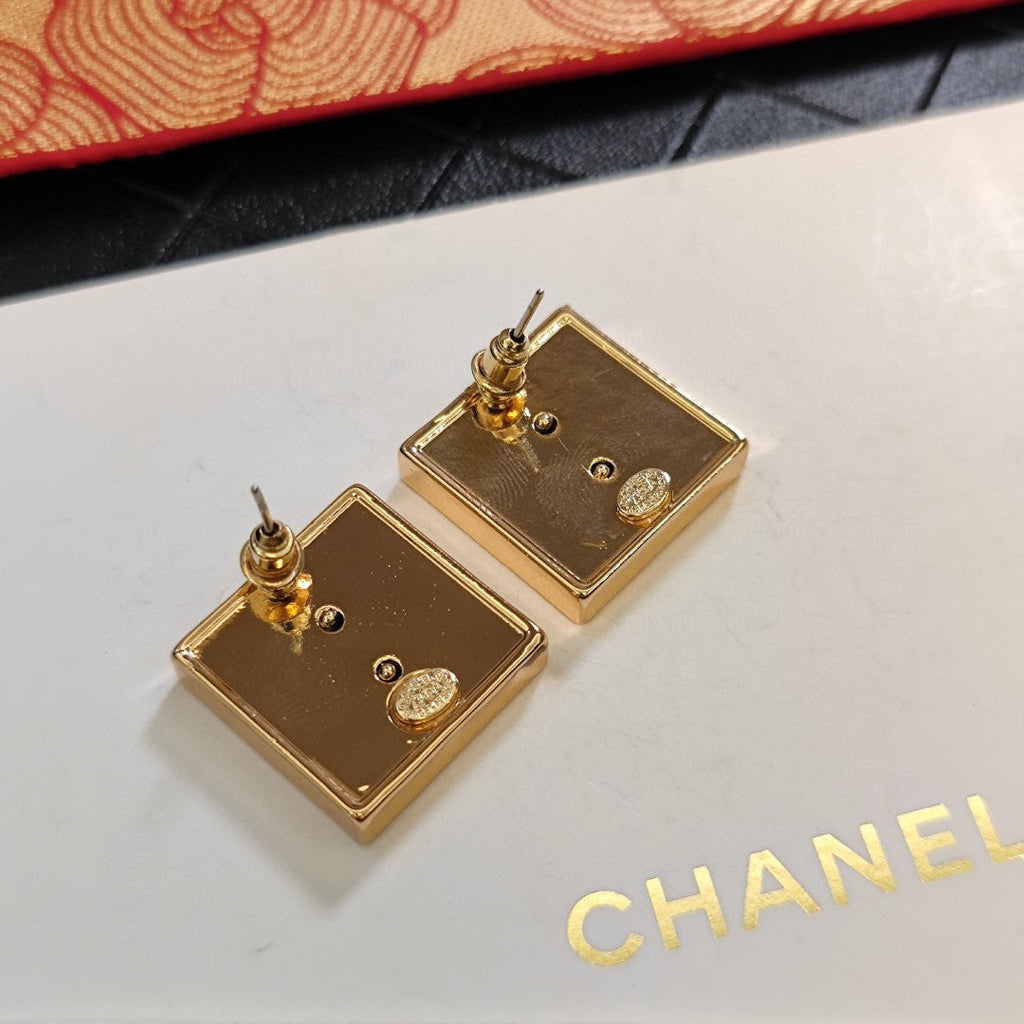 18K Chanel Black Square Earrings