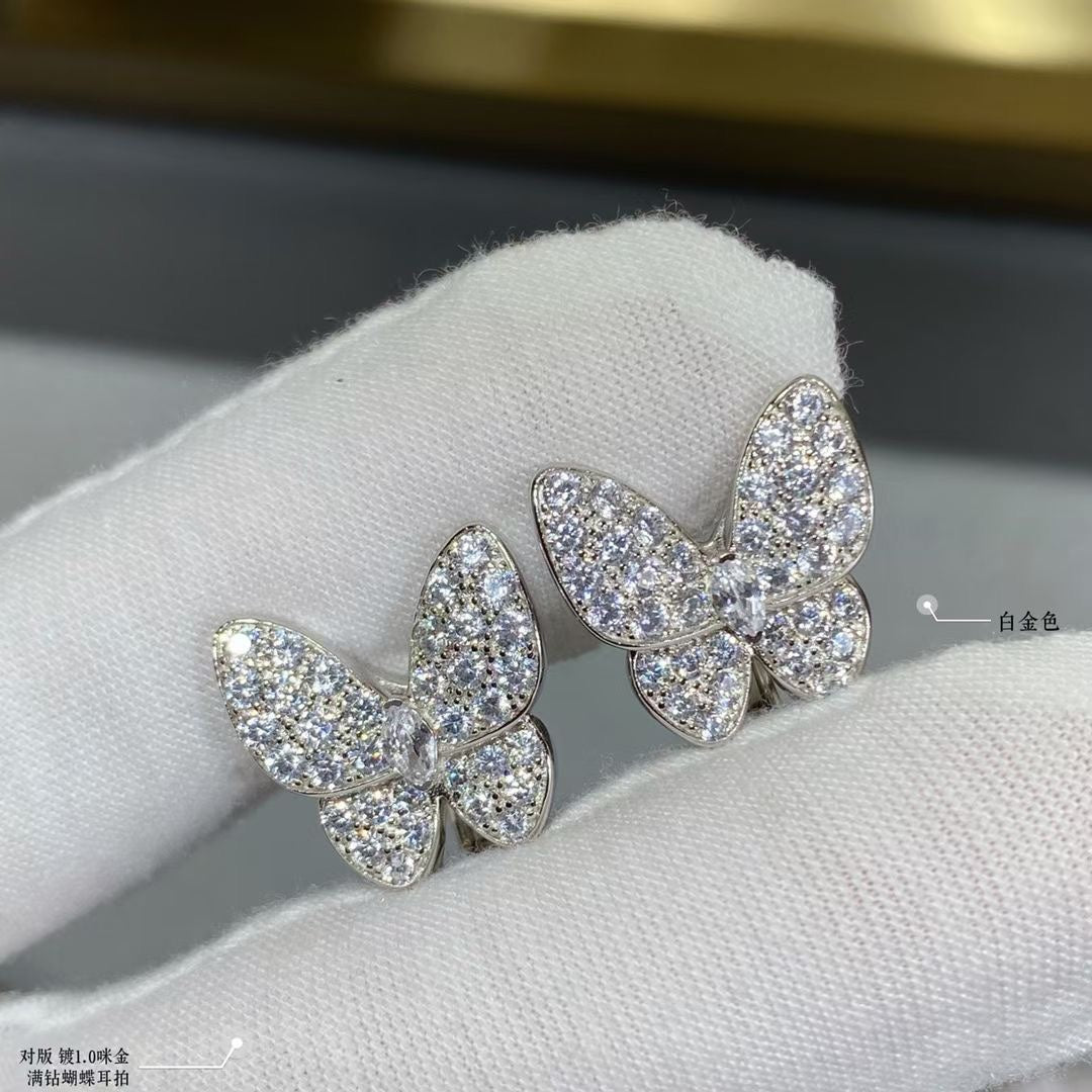 18K Van Cleef & Arpels Two Butterfly Diamonds Earrings