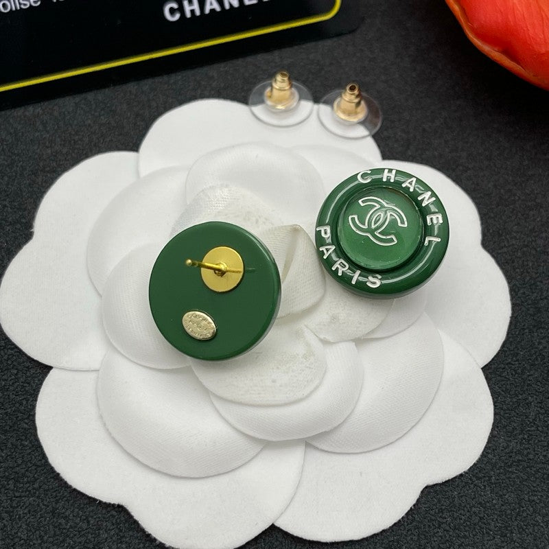 18K Chanel Green Round Earrings