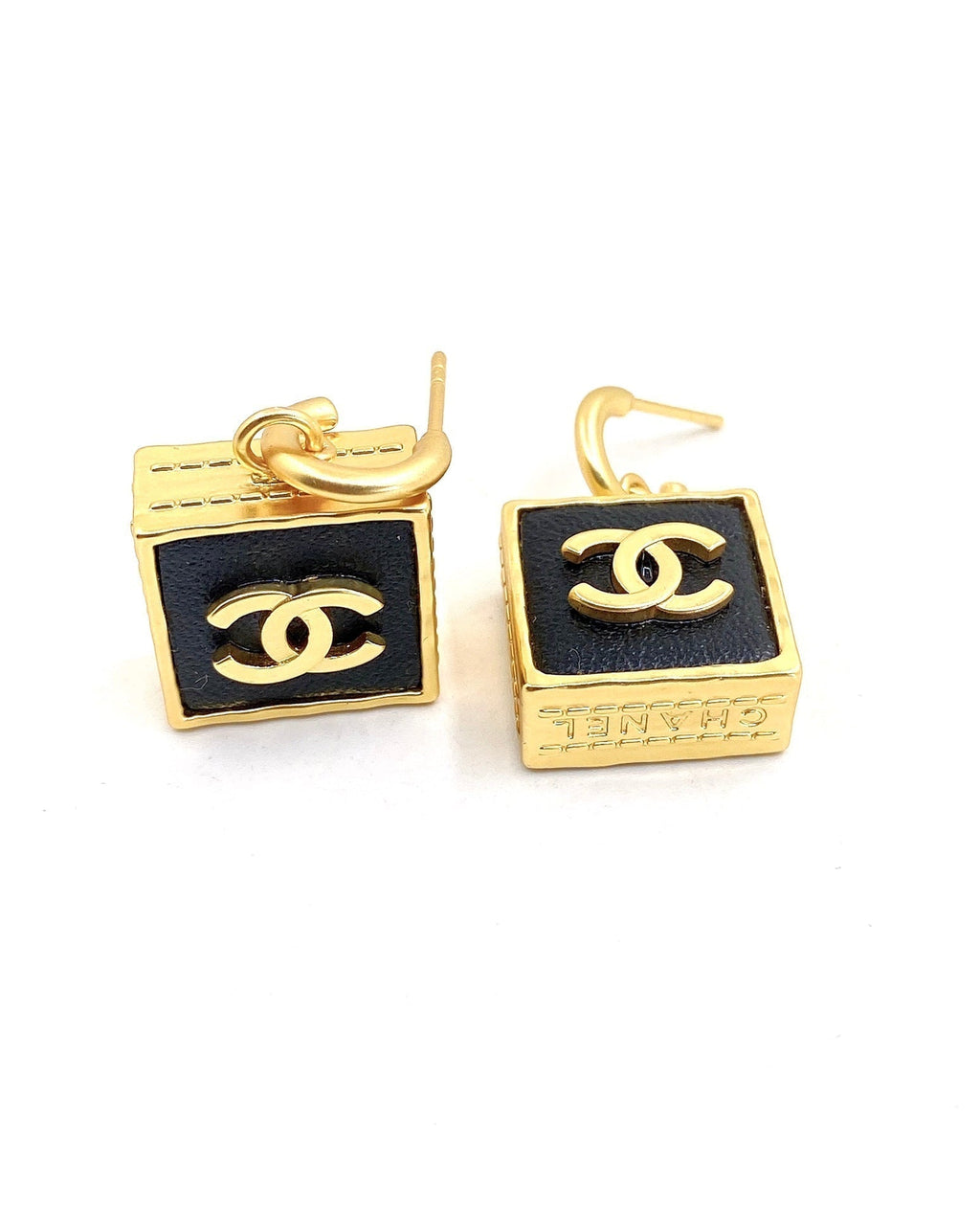 18K Chanel Black Bag Pendant Earrings