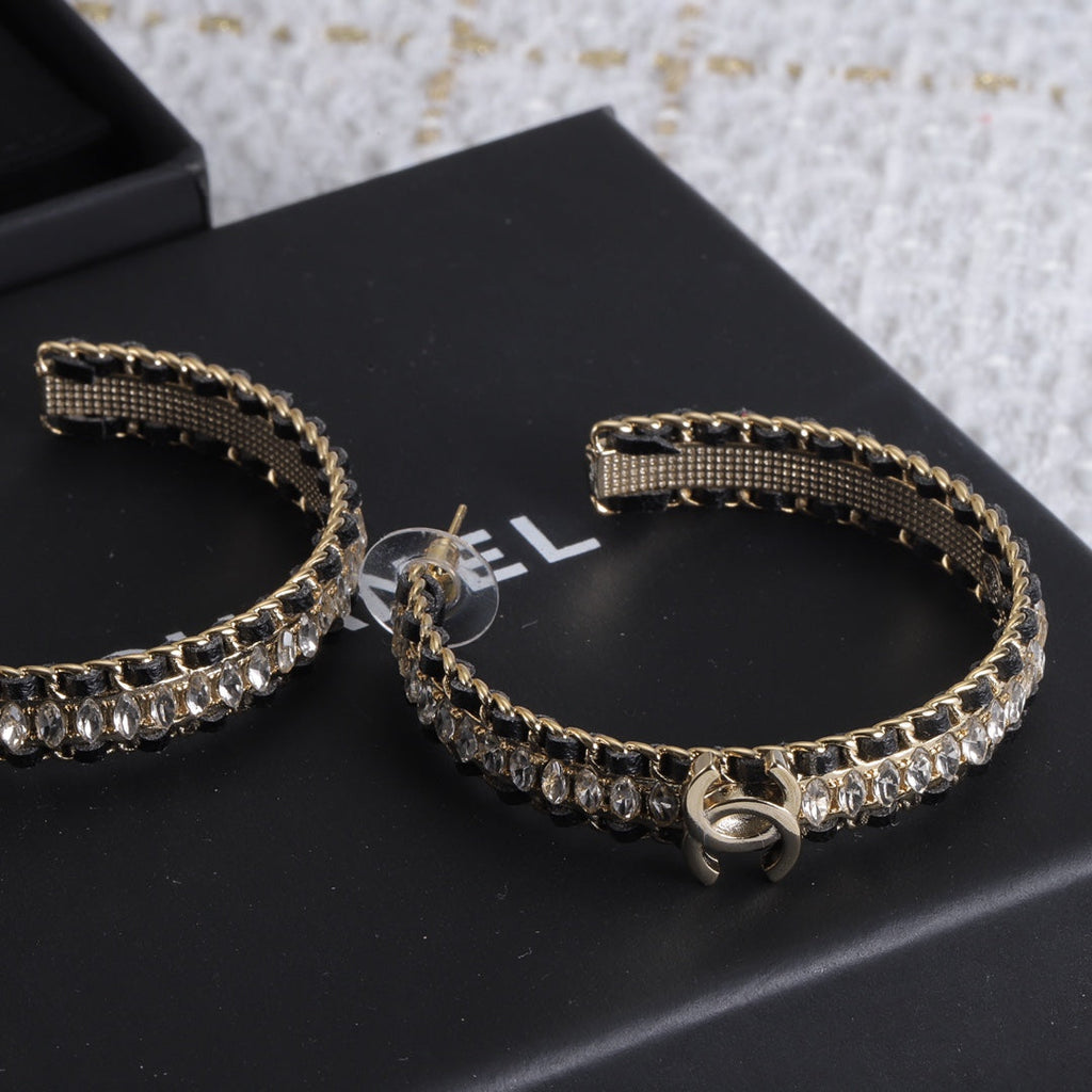 18K Chanel Leather Chain Earrings