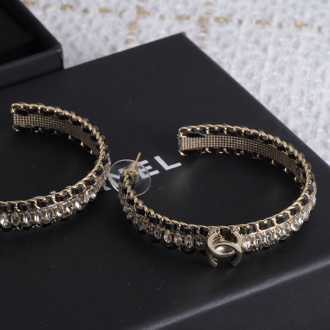 18K Chanel Leather Chain Earrings