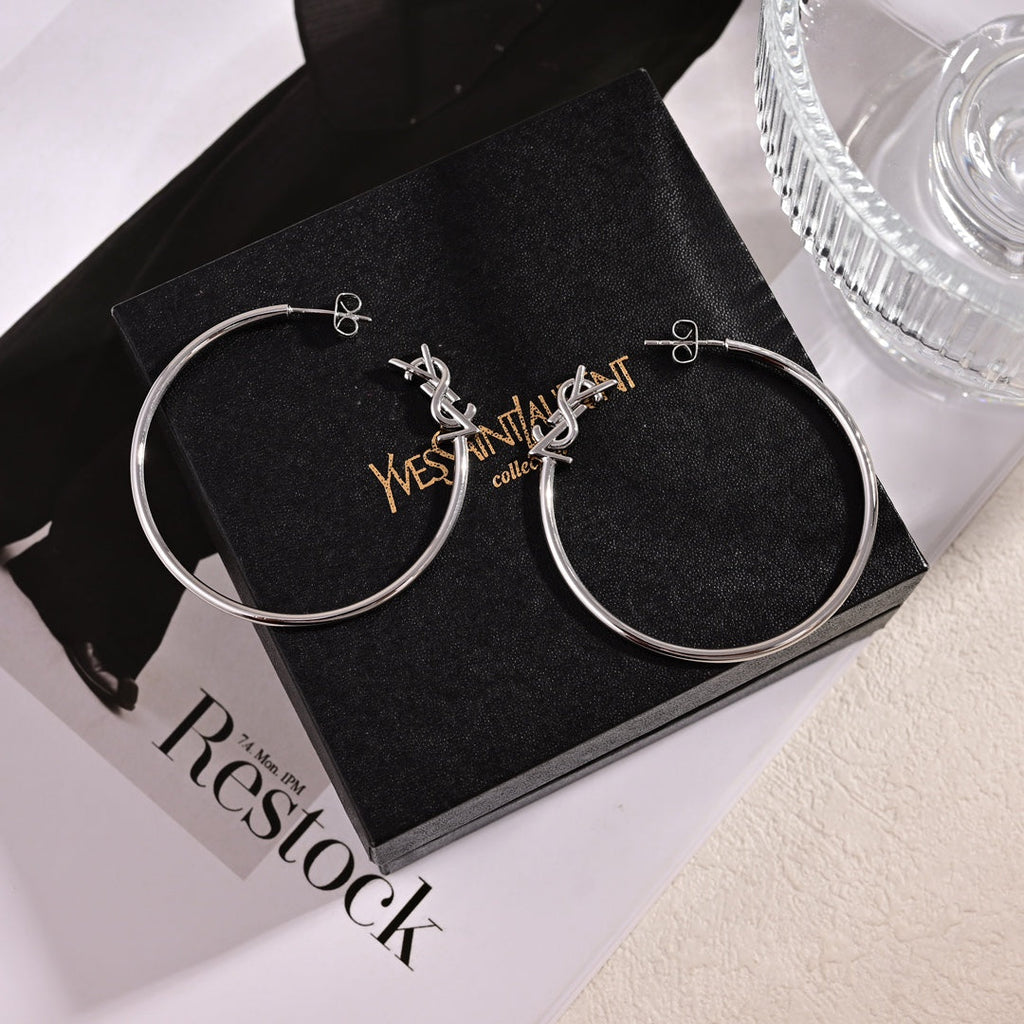 18K Saint Laurent YSL Circle Gold Earrings