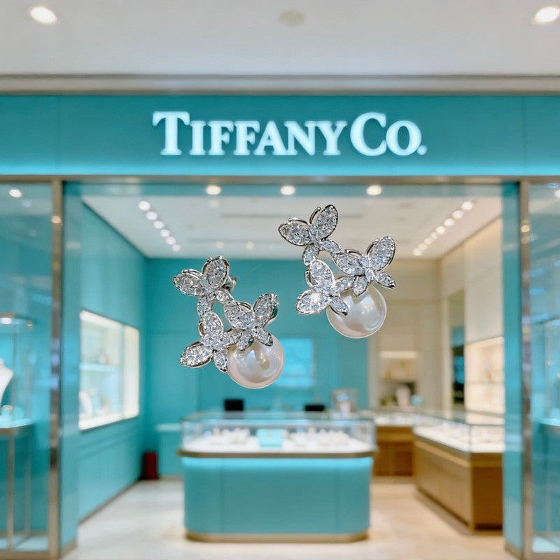 18K Tiffany & Co. Diamond Pearl Earrings