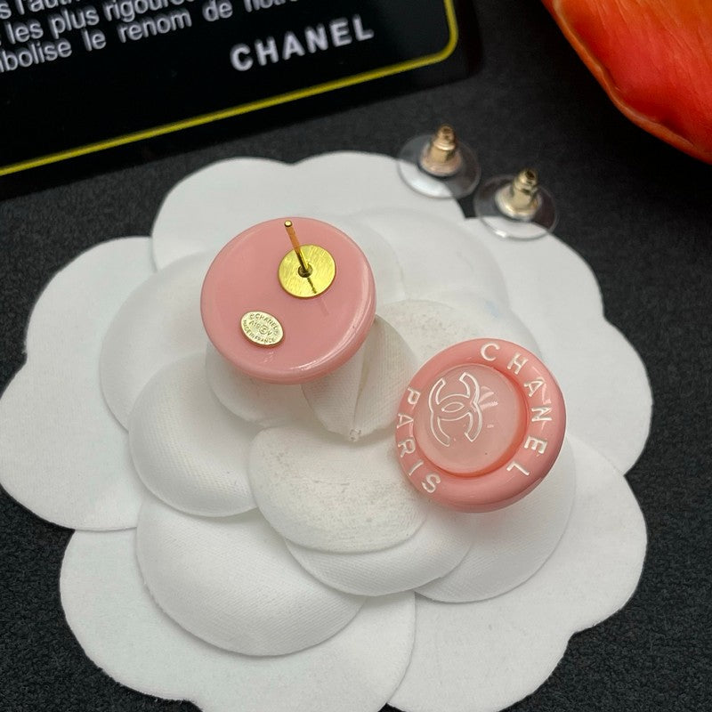 18K Chanel Pink Round Earrings