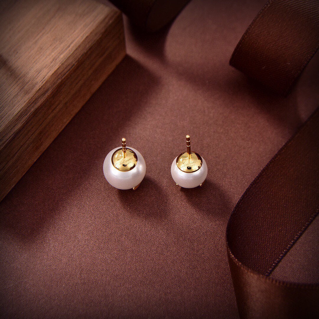 18K Saint Laurent YSL Pearl Earrings