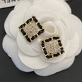 18K Chanel Square Leather Earrings