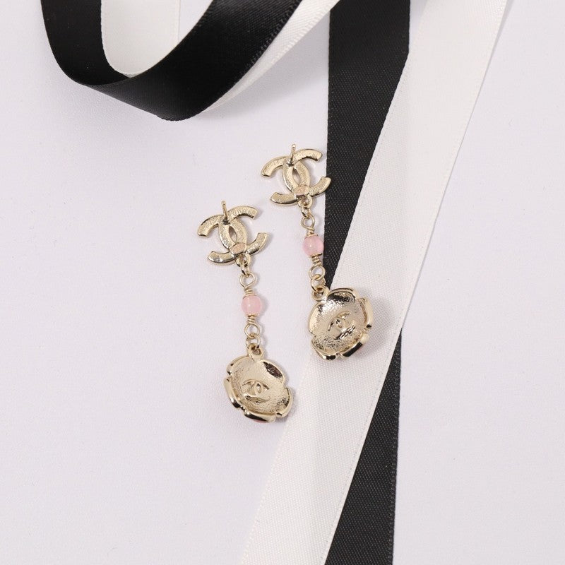 18K Chanel Black & Pink Camellia Diamond Long Earrings