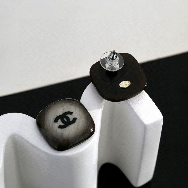 18K Chanel Black Square Earrings