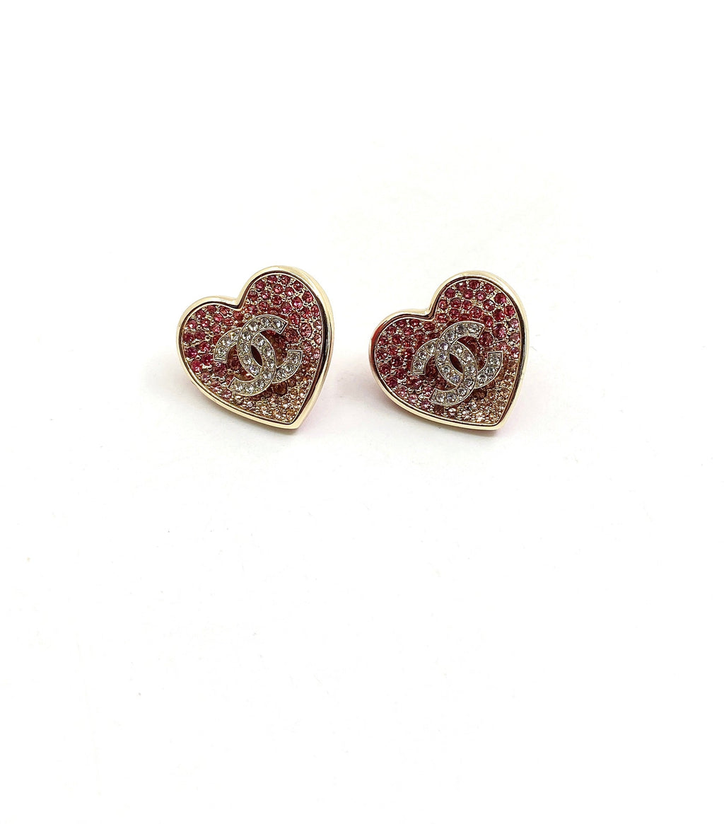 18K Chanel Diamond Pink Heart Earrings