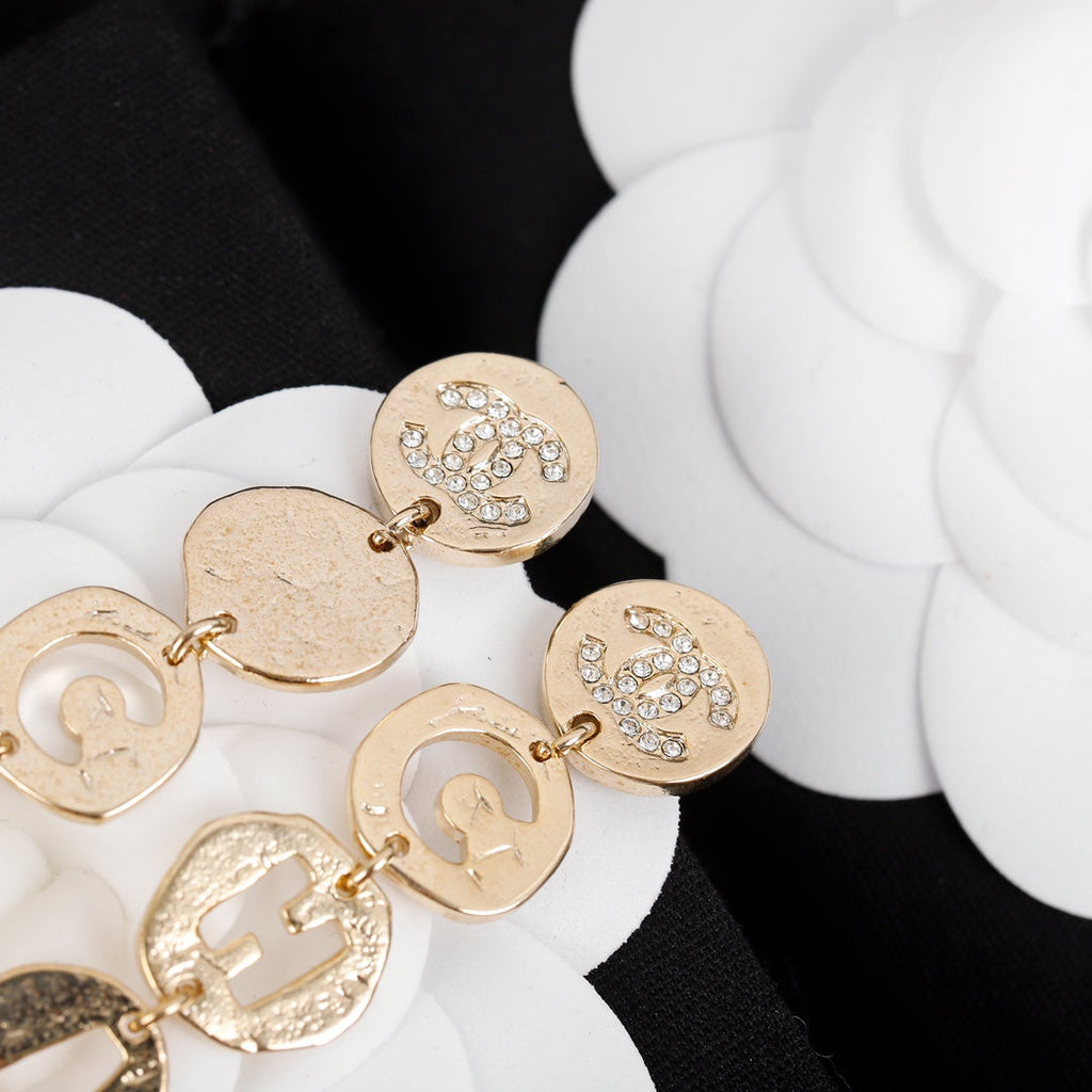 18K Chanel Script Pendant Earrings