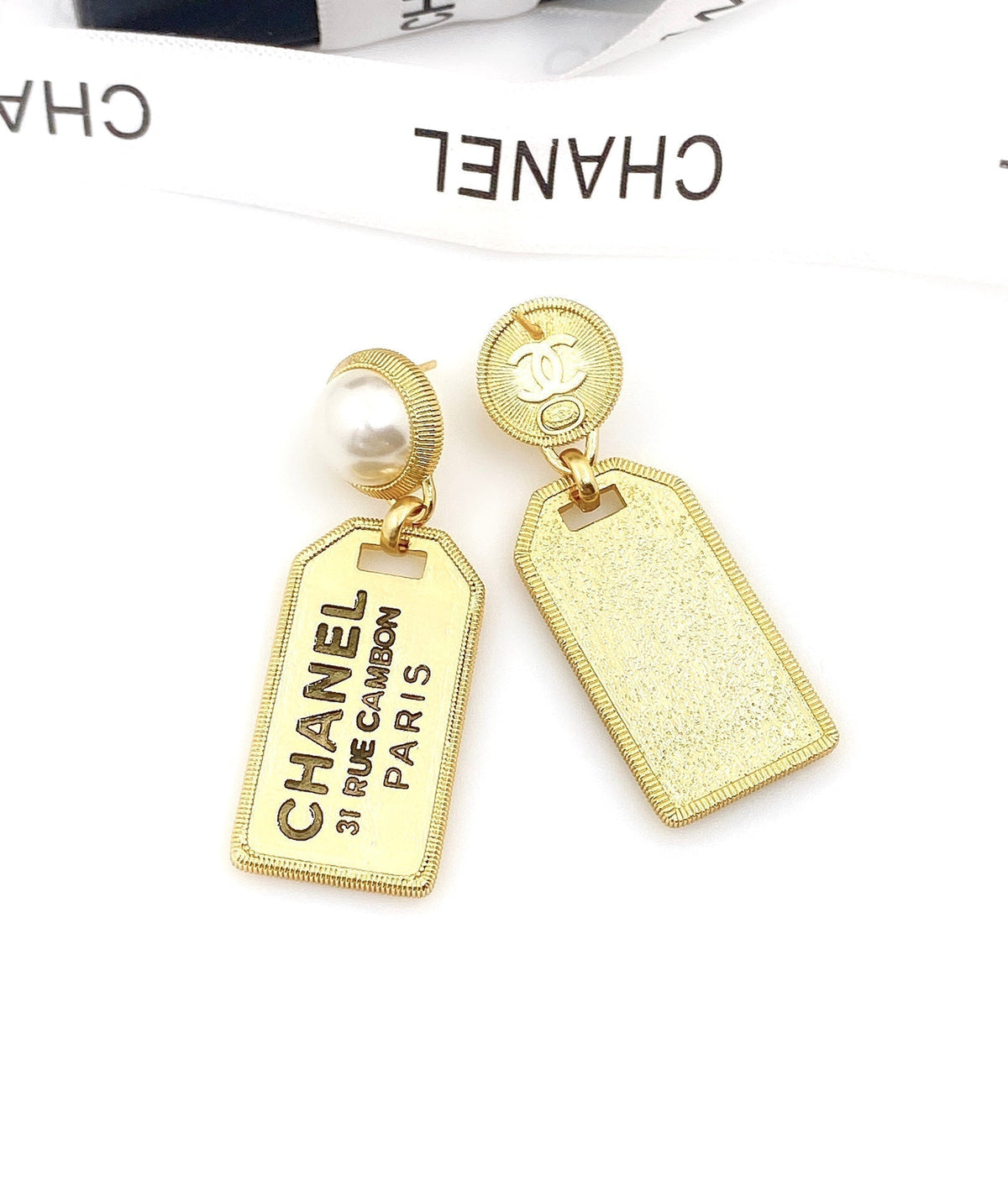 18K Chanel Paris Pearl Earrings