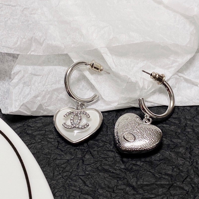 18K Chanel White Heart Earrings