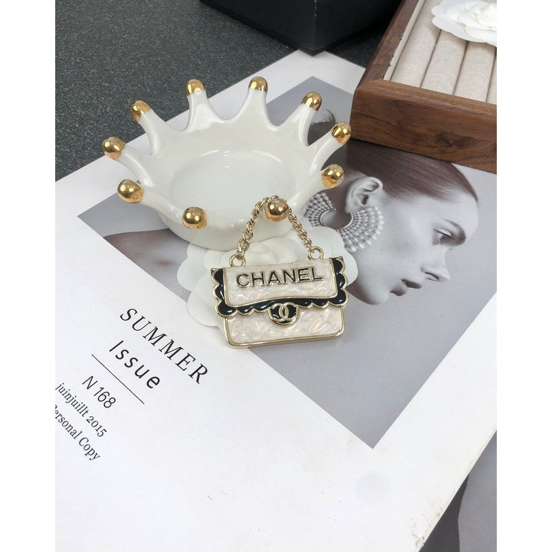 18K Chanel White Bag Brooch