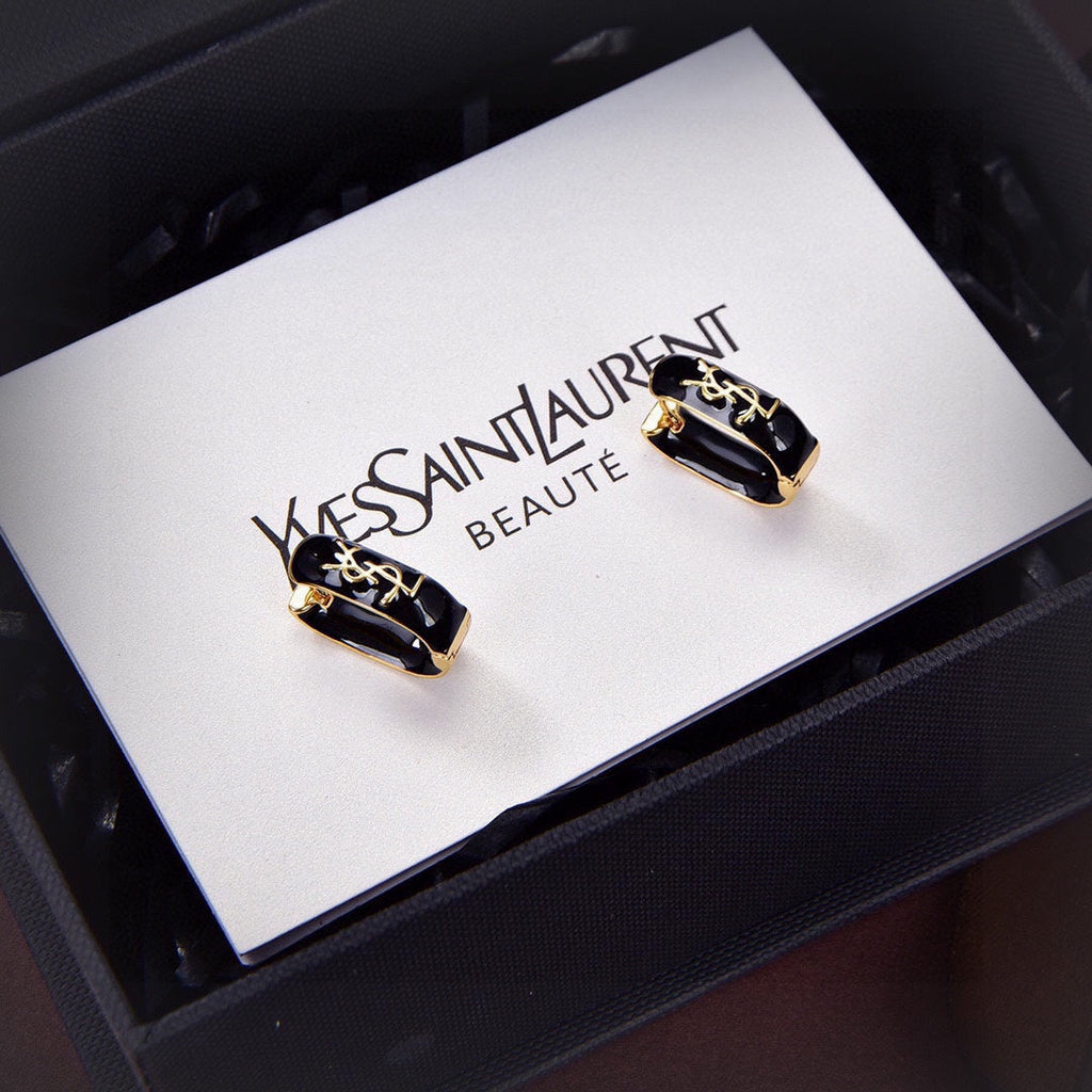 18K Saint Laurent YSL Black Earrings