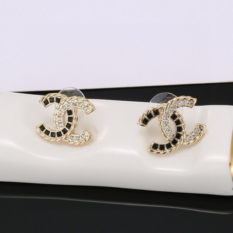 18K Chanel Crystal Leather Earrings