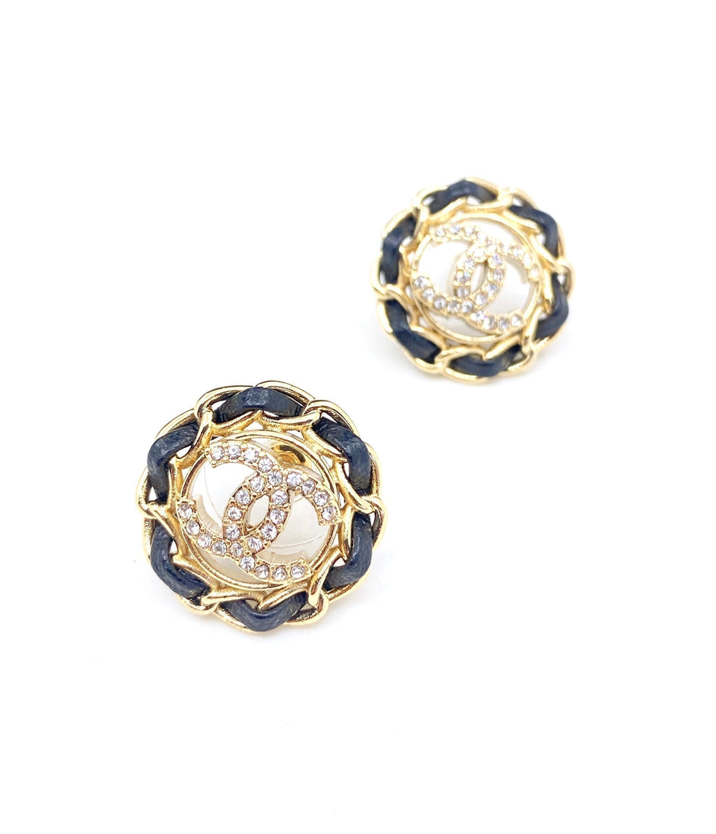 18K Chanel Black Leather Earrings