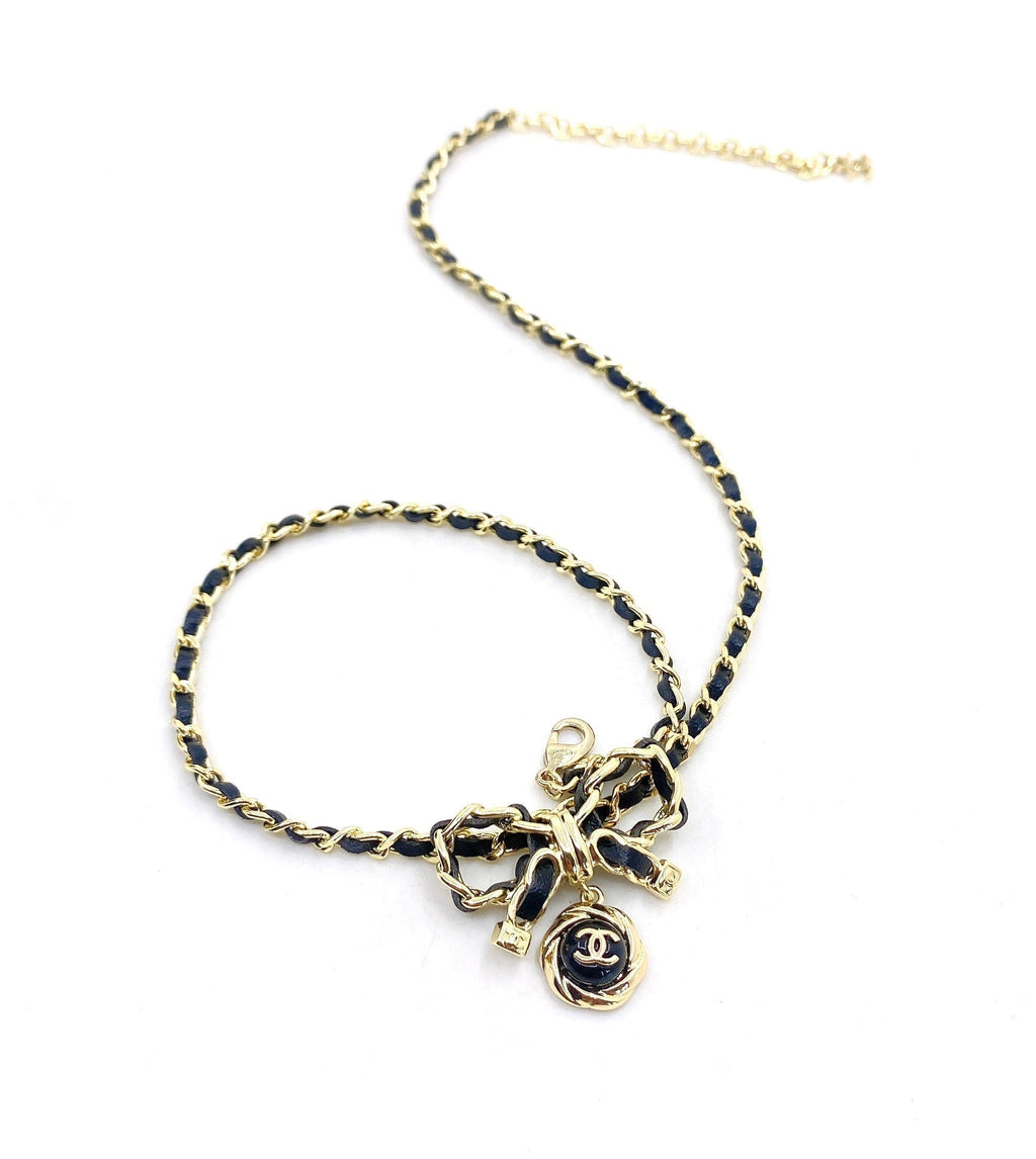 18K Chanel Rhinestone Bow Tie Necklace