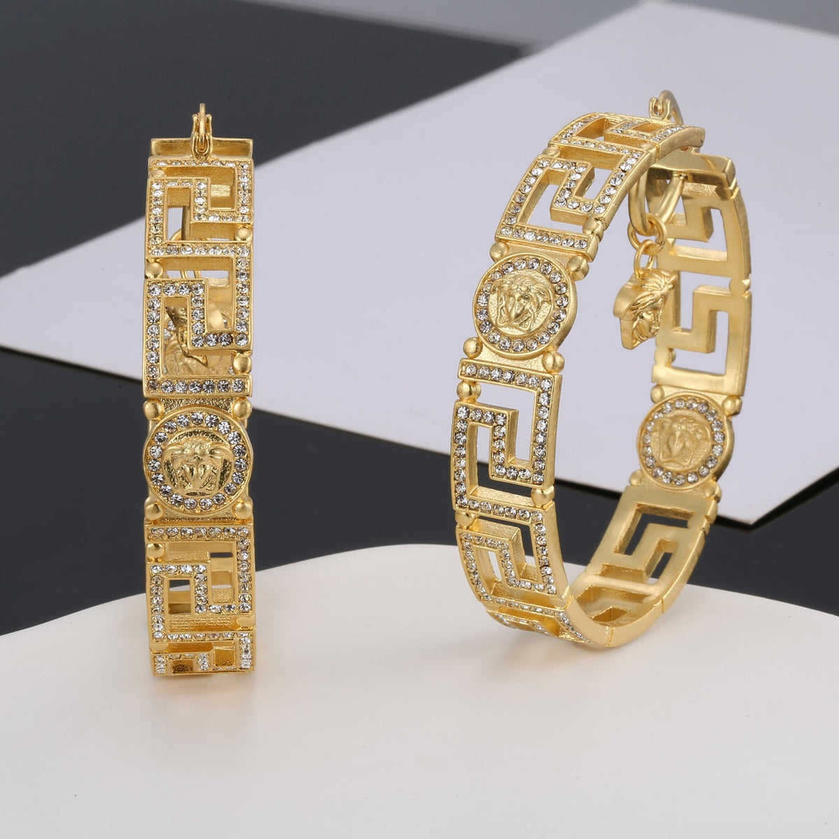 18K Versace Round Crystals Earrings