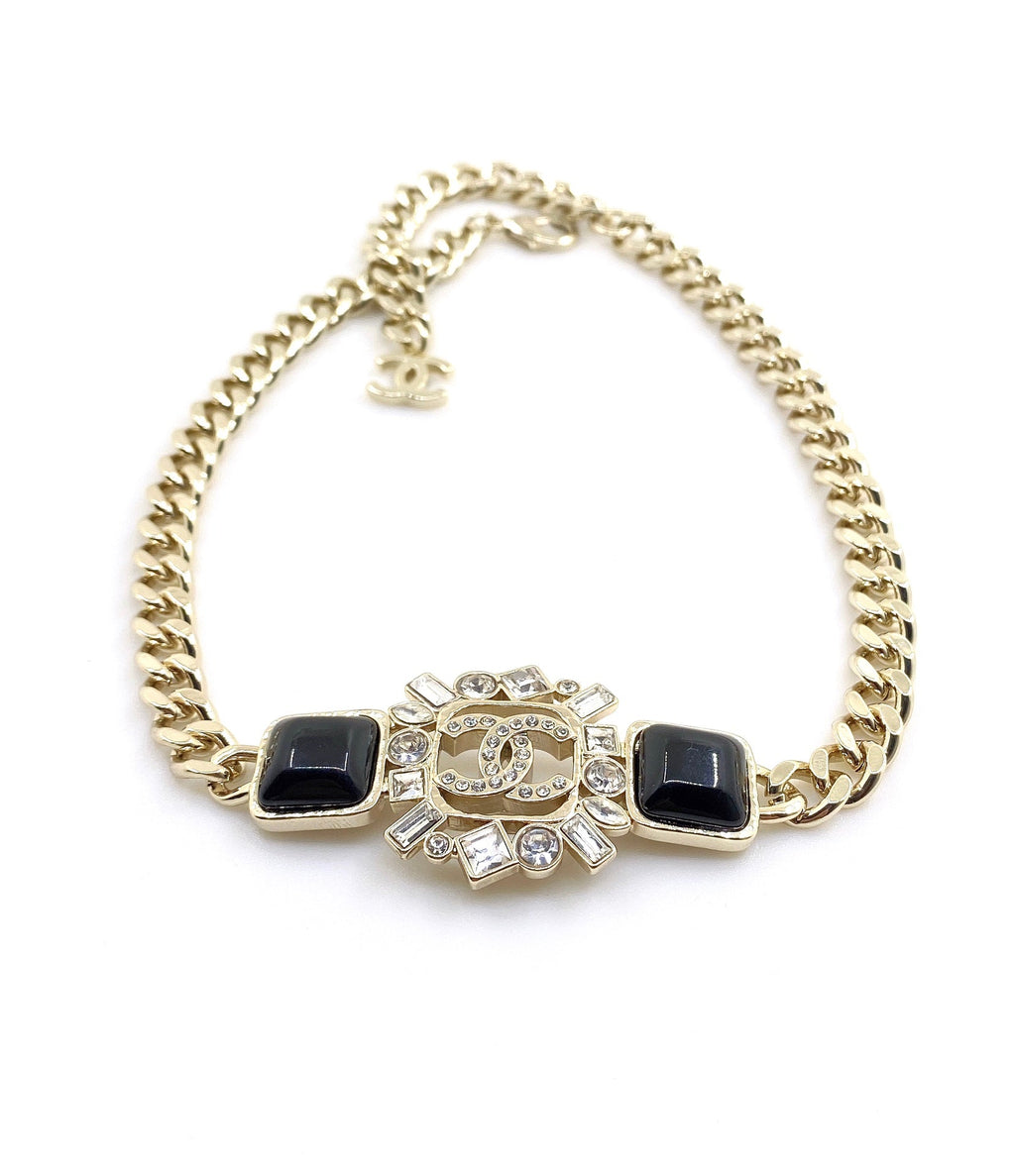 18K Chanel Black Crystals Chain Necklace