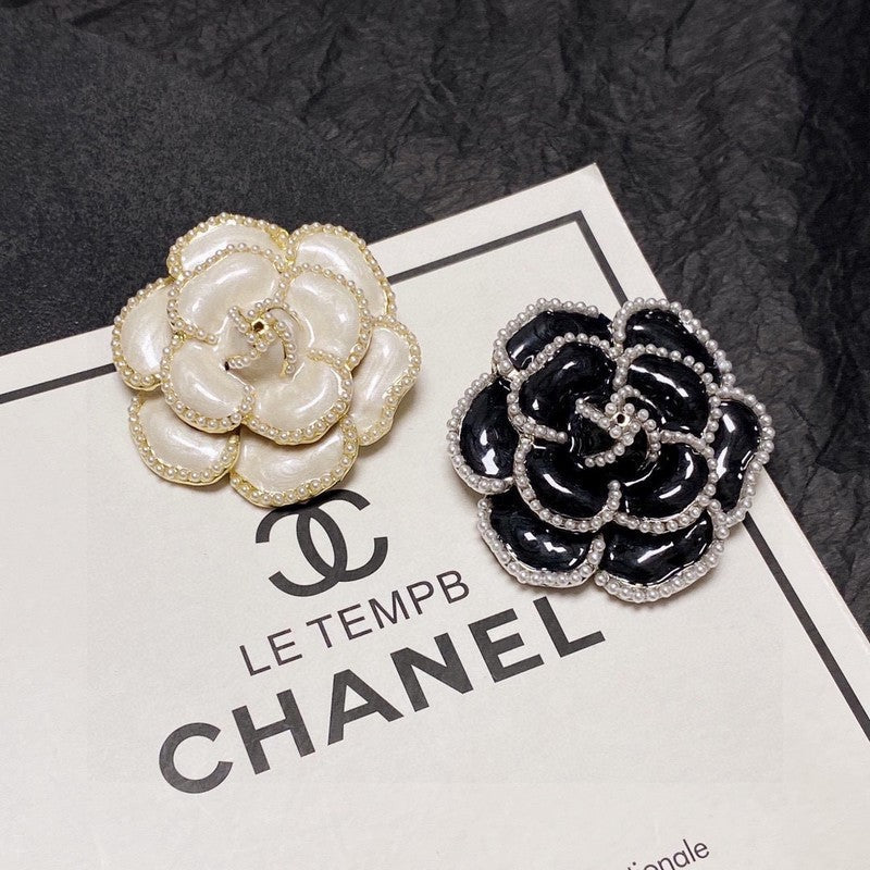 18K Chanel Camellia Black & White Brooch