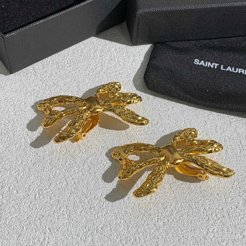 18K Saint Laurent YSL 26C Butterfly Gold Earrings