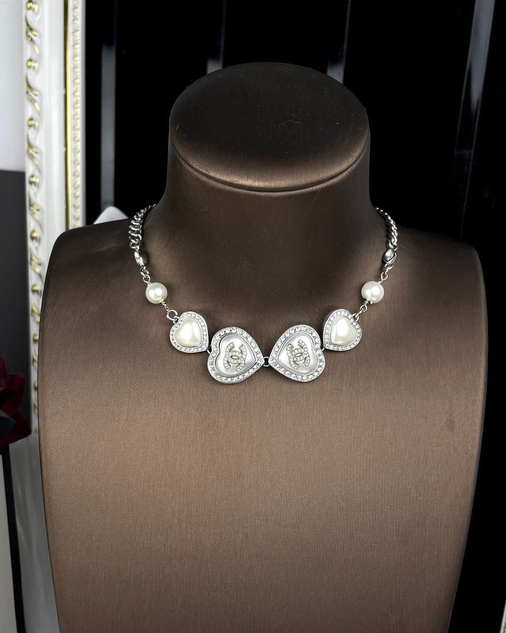 18K Chanel Heart Crystals Necklace