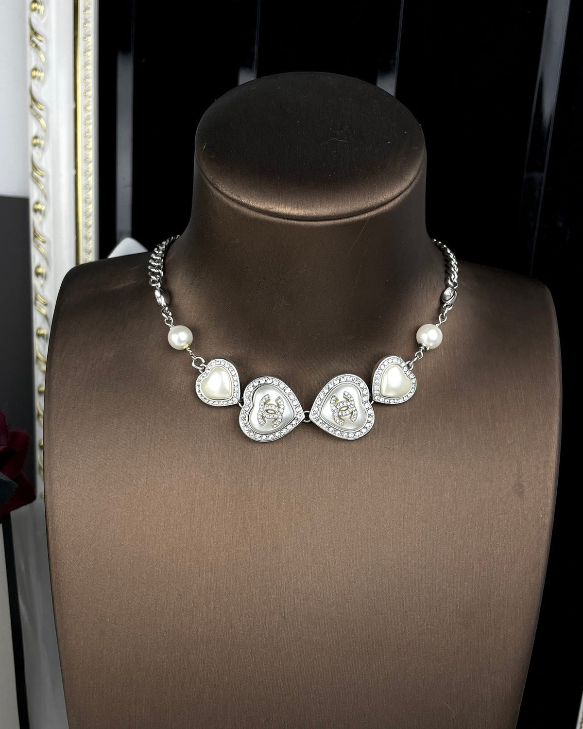 18K Chanel Heart Crystals Necklace