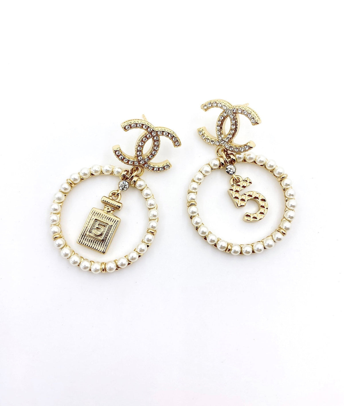 18K Chanel No5 Perfume Pendant Earrings