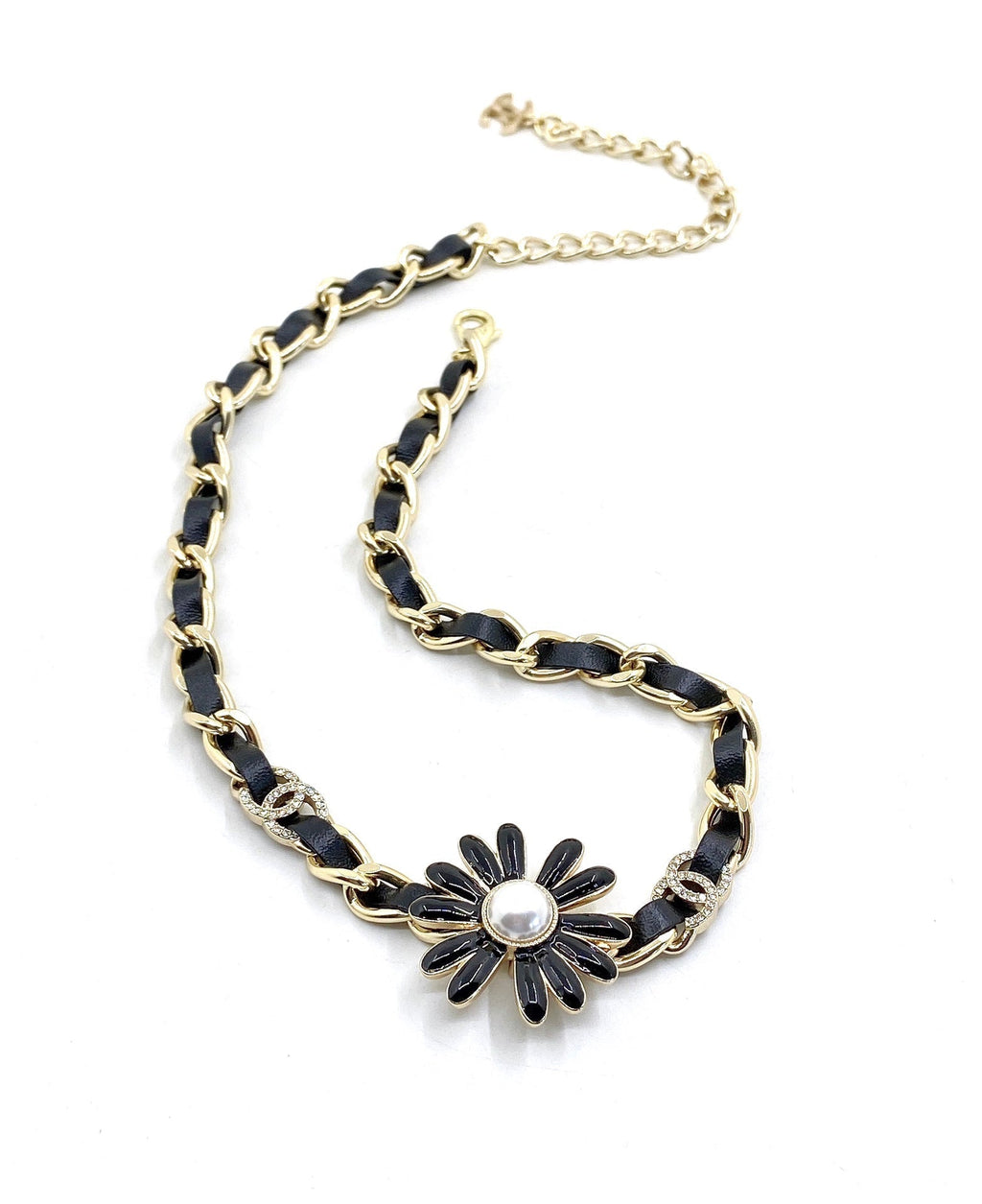 18K Chanel Flower Leather Choker Necklace
