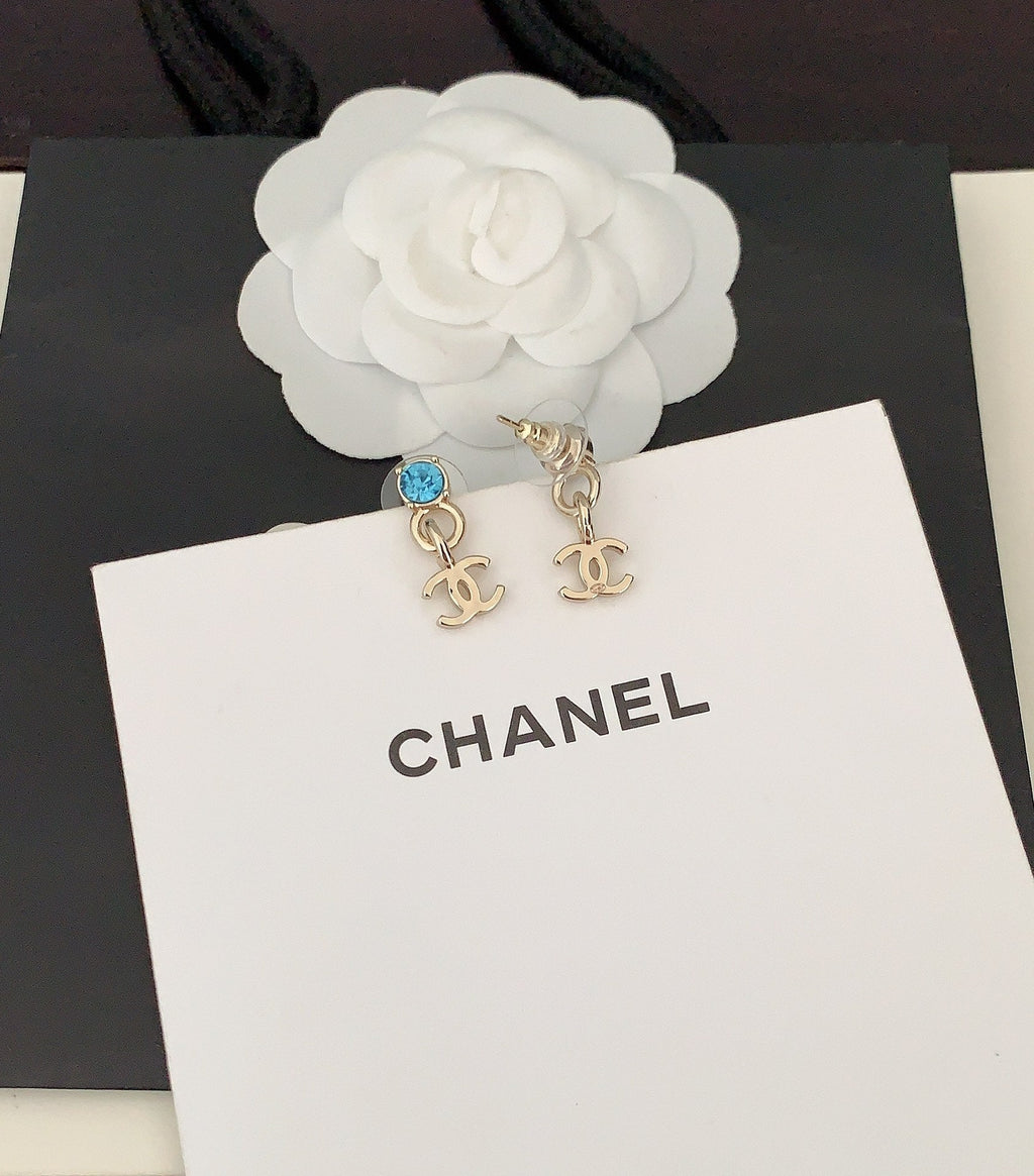 18K Chanel Blue Crystal Earrings