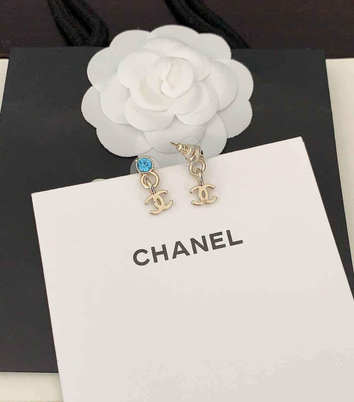 18K Chanel Blue Crystal Earrings