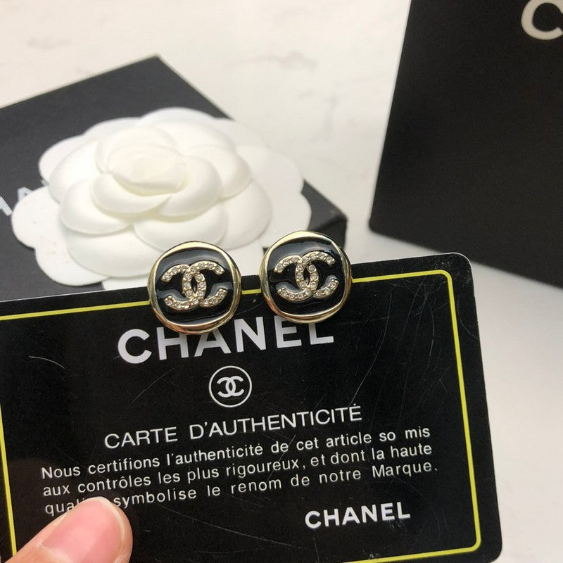 18K Chanel Black & White Diamond Gold Earrings