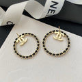 18K Chanel Black Leather Circle Earrings