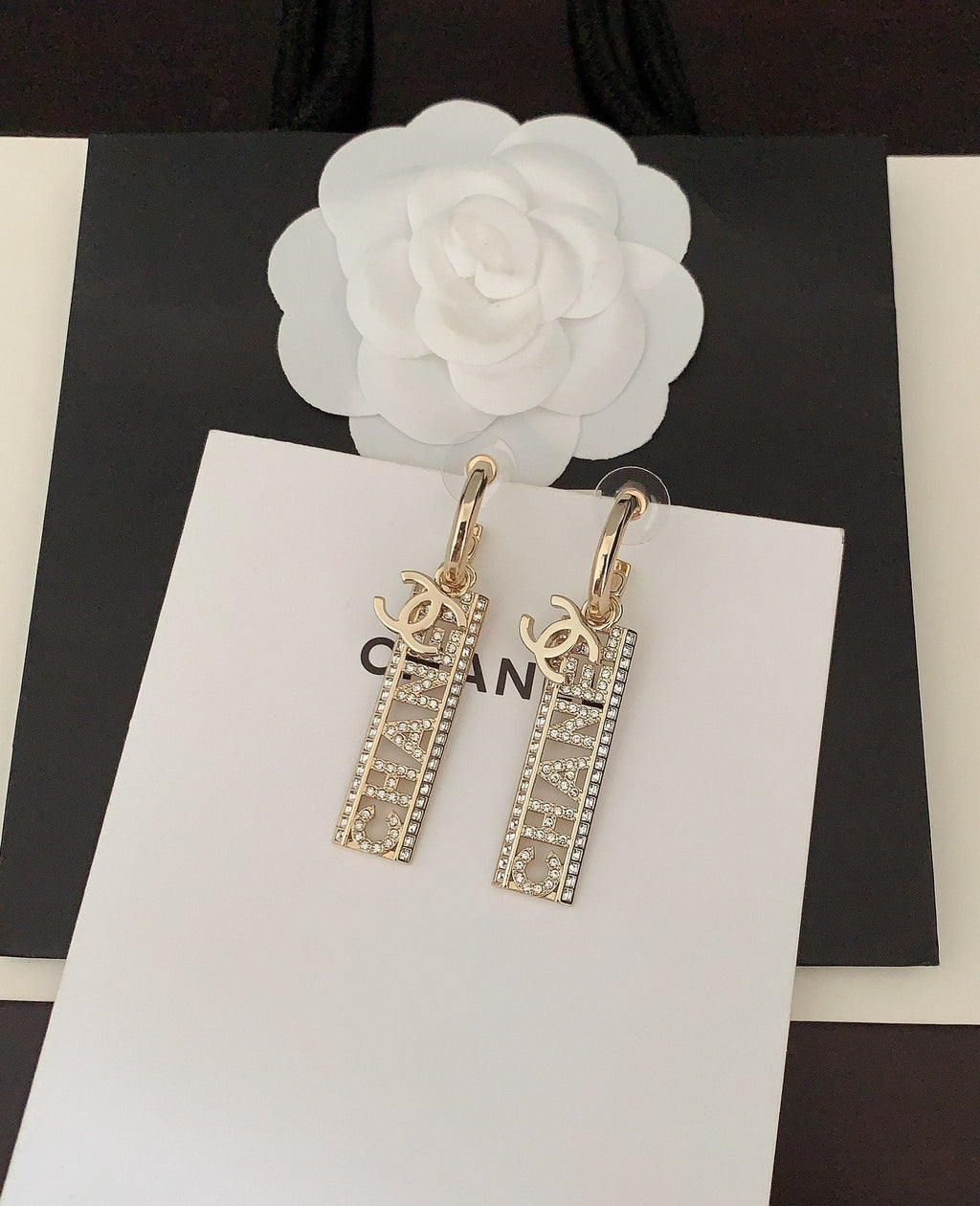 18K Chanel Crystals Long Letter Earrings