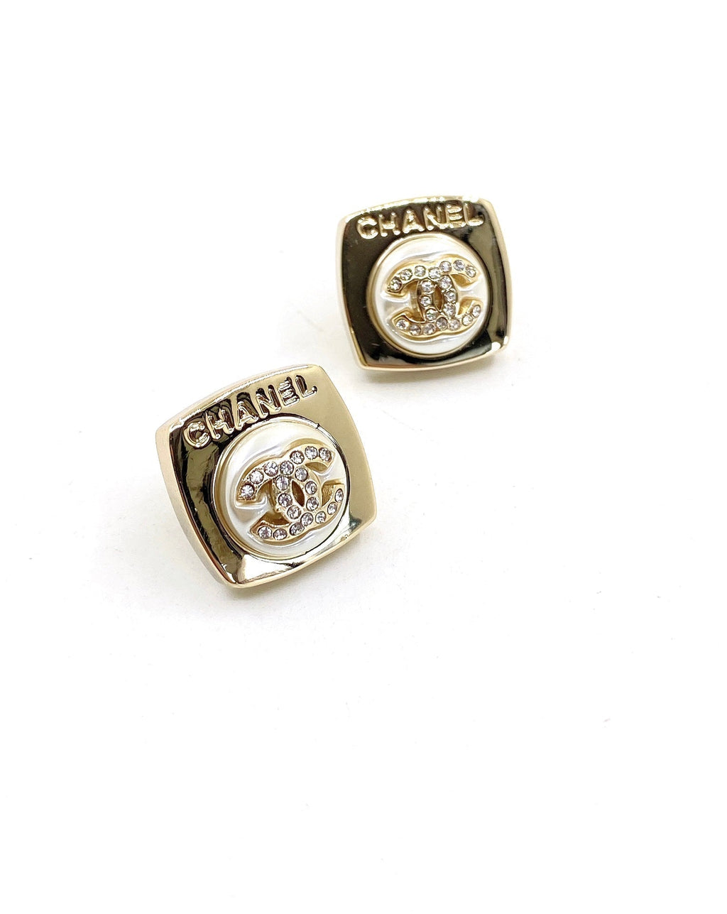 18K Chanel Diamond Square Earrings