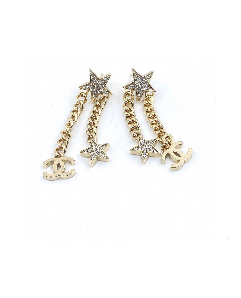 18K Chanel Star Diamonds Long Earrings
