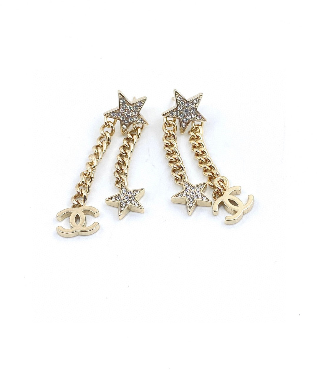 18K Chanel Star Diamonds Long Earrings