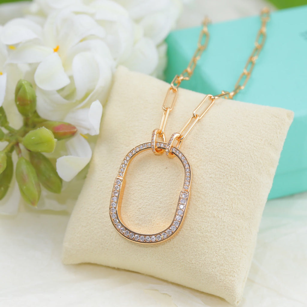 18K Tiffany & Co. Lock Pendant Pave Diamonds Necklace