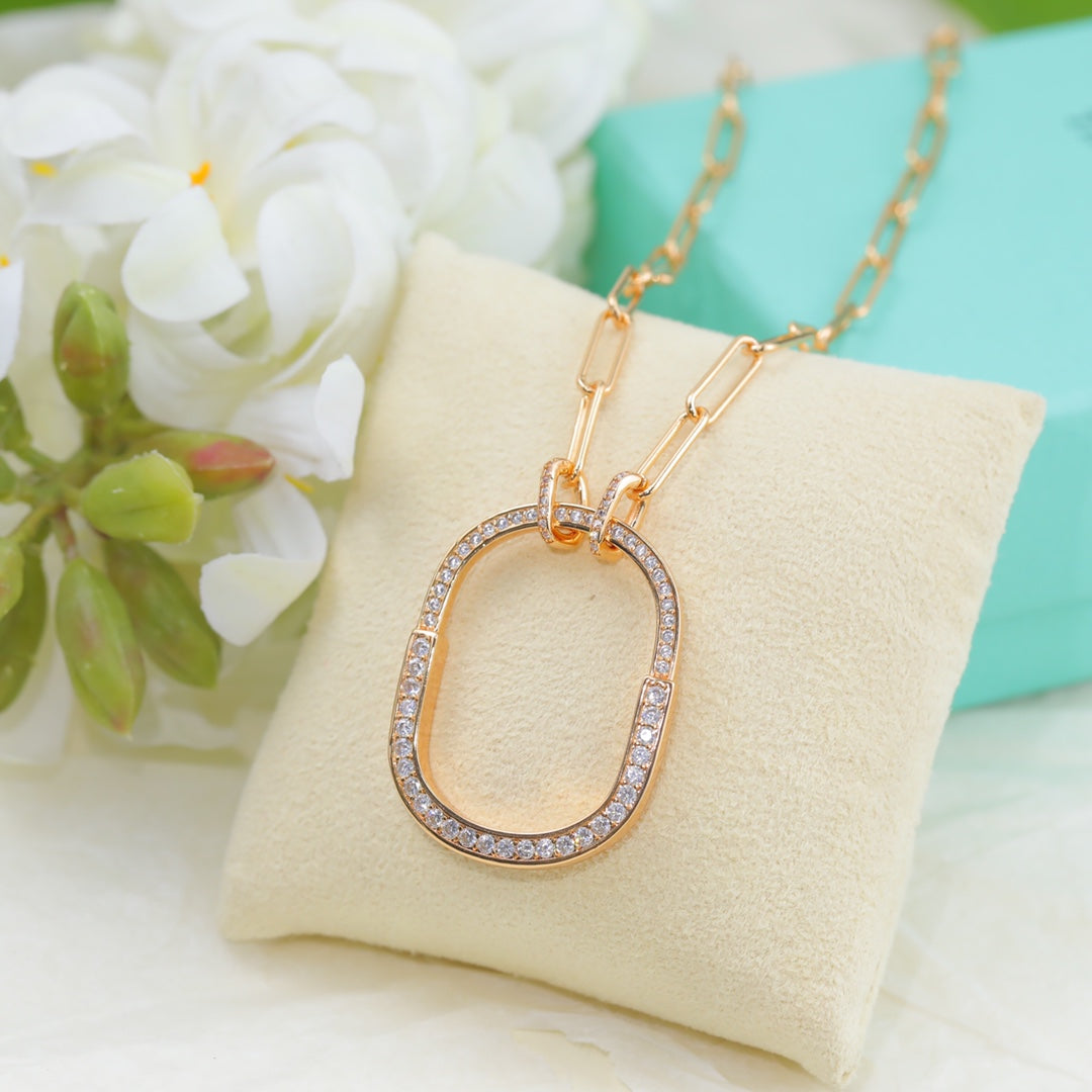 18K Tiffany & Co. Lock Pendant Pave Diamonds Necklace