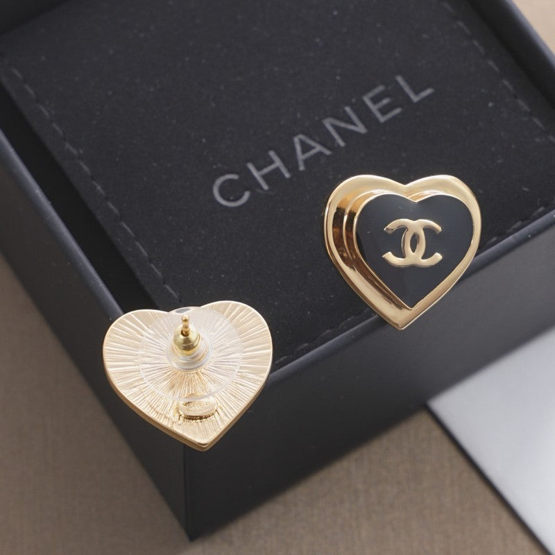 18K Chanel Black & Red Heart Earrings