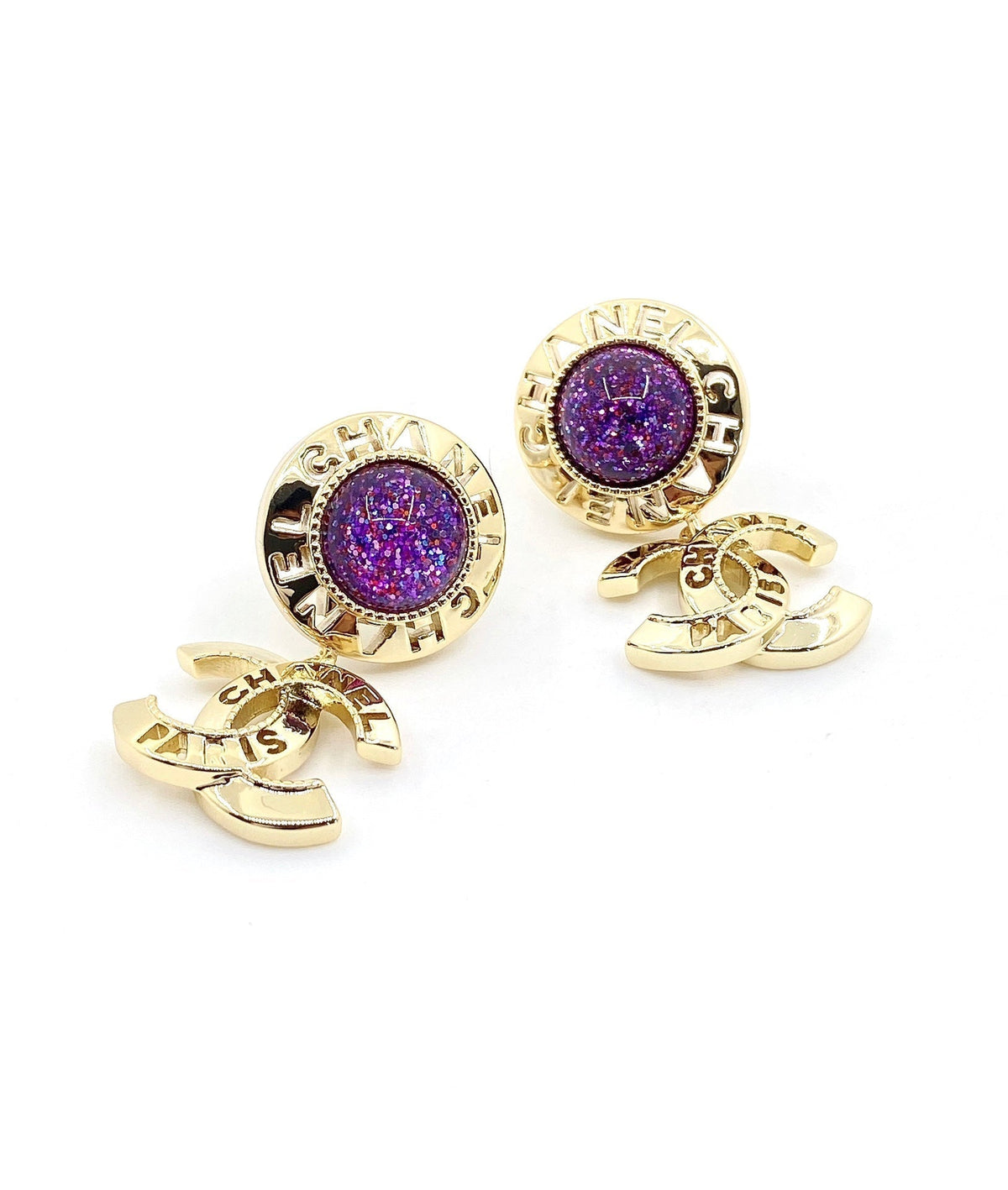 18K Chanel Purple Crystals Earrings