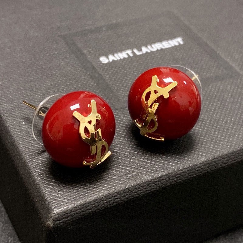 18K Saint Laurent YSL White & Red Earrings