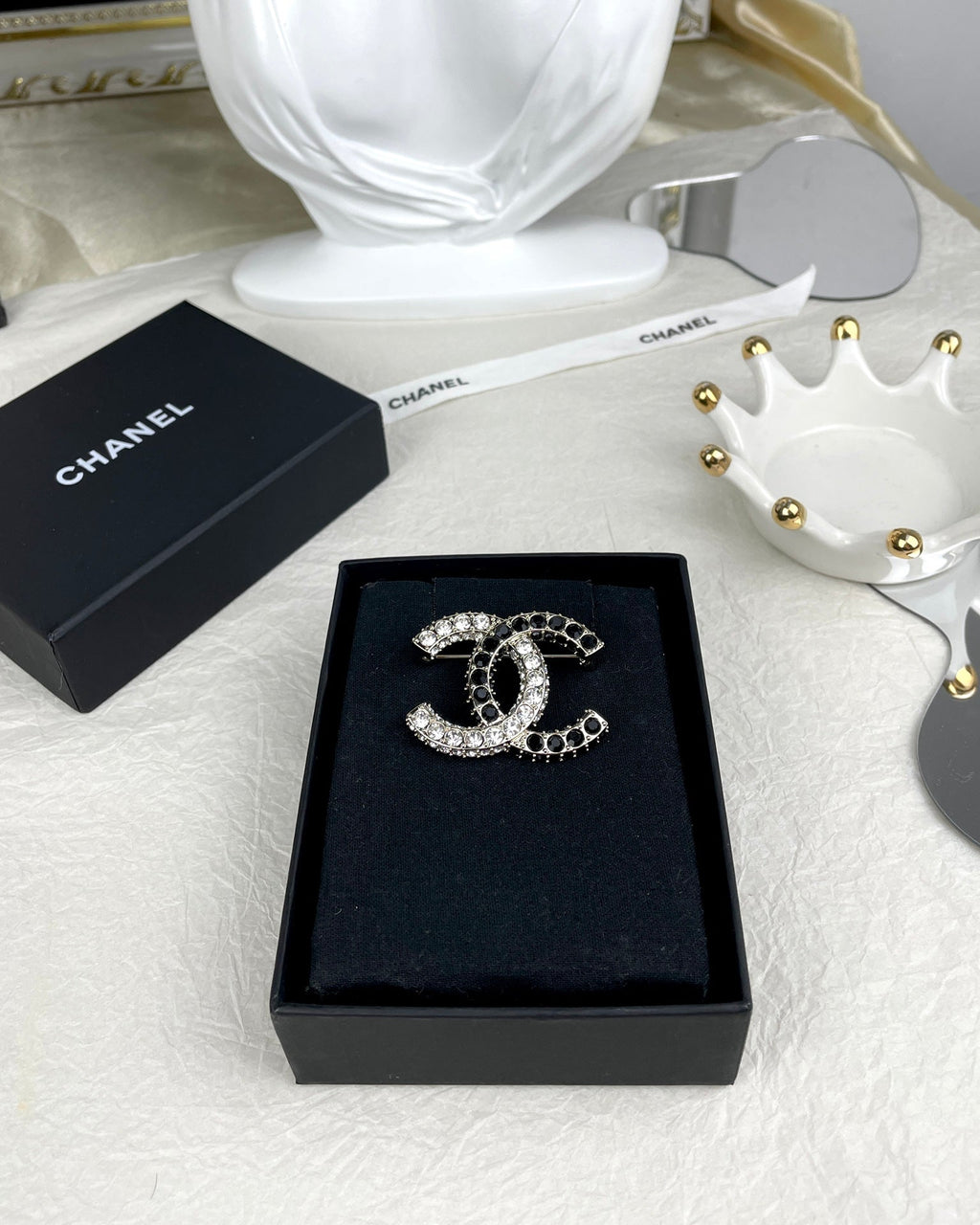 18K Chanel Black & White Crystals Brooch
