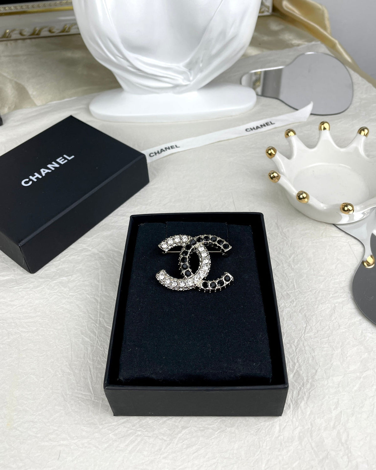 18K Chanel Black & White Crystals Brooch