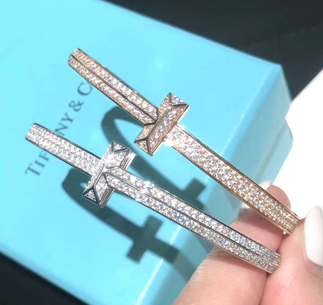 18K Tiffany & Co. T1 Wide Diamond Hinged Bangle Bracelet