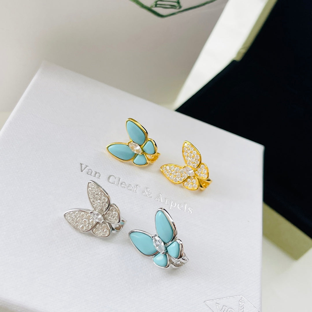 18K Van Cleef & Arpels Two Butterfly Turquoise Earrings
