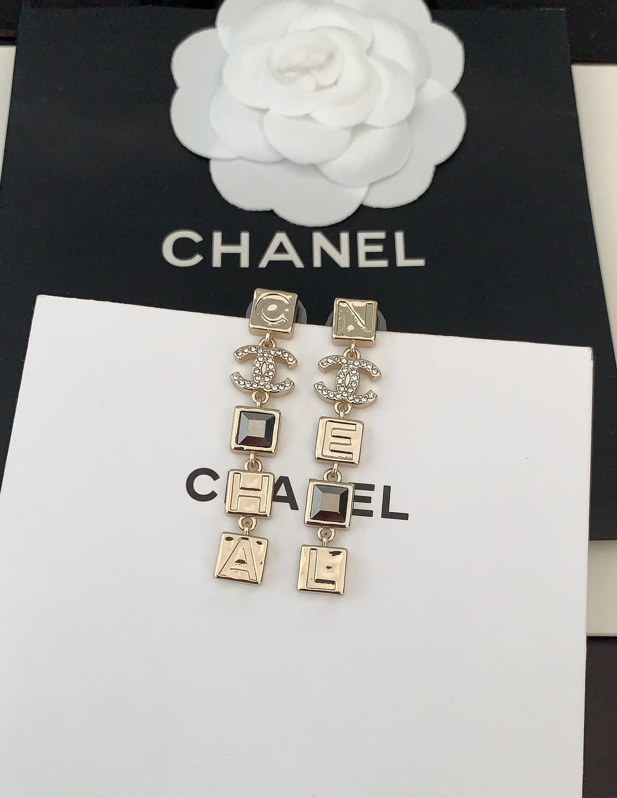18K Chanel Crystals Long Earrings