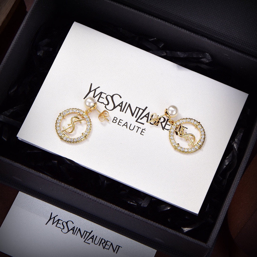 18K Saint Laurent YSL Circle Diamonds Earrings